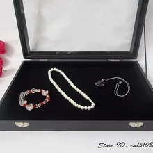 Высококачественный ювелирный дисплей Плоский Поднос черная подставка из кожзаменителя под украшения коробка для хранения держатель, чехол, органайзер портативный со стеклянной крышкой