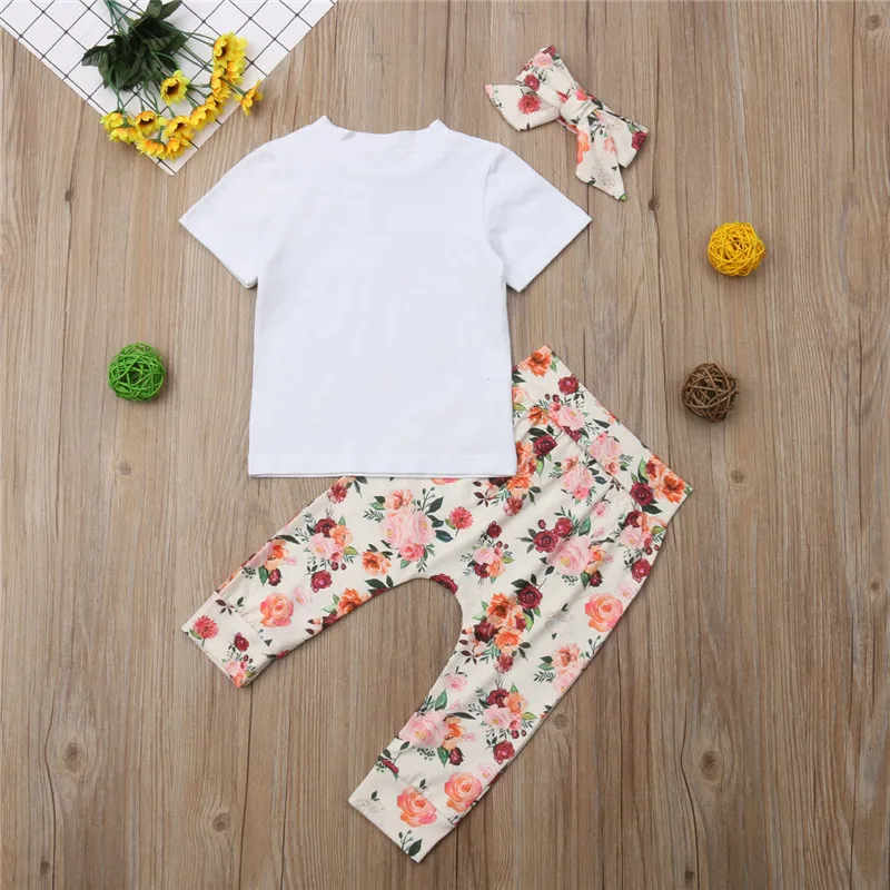 Одинаковые комплекты для сестер комплект одежды для новорожденных девочек из 3 предметов, комбинезон с цветочным рисунком, боди, футболка+ штаны, леггинсы, повязка на голову