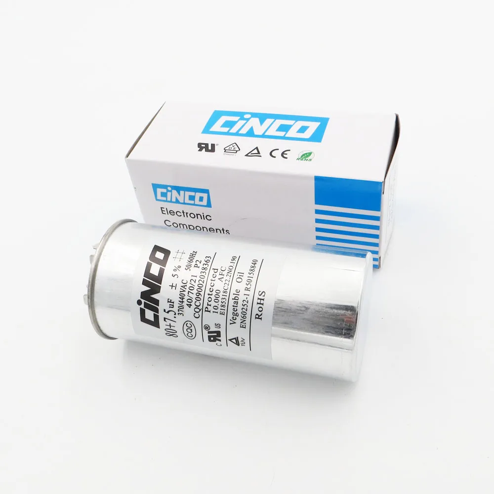 

80uF+7.5uF 370VAC 440VAC Run Capacitor Air Conditioner Compressor Motor Capacitor CBB65 Aluminum Can P2 CBB65A-1 370V 440V
