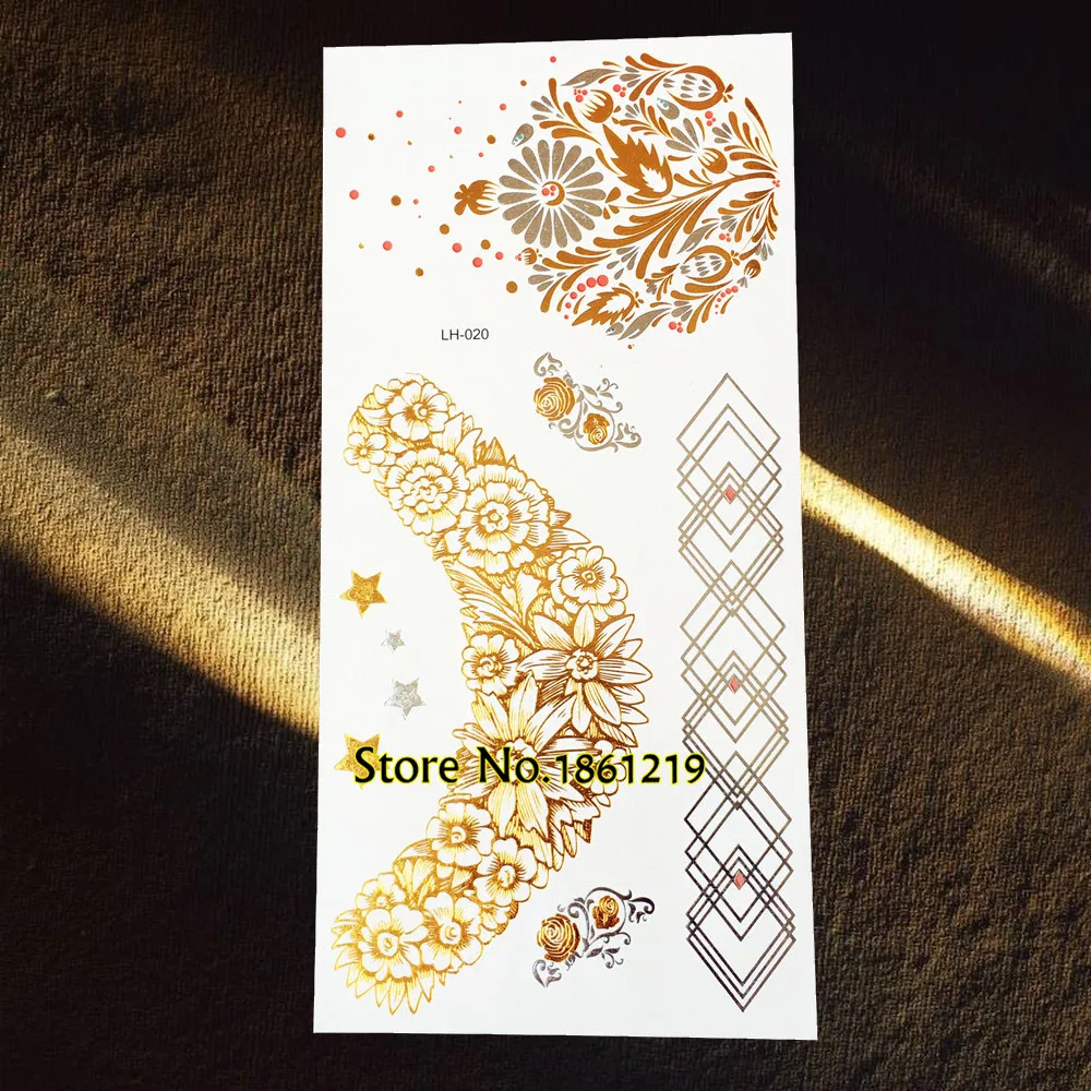 1PC Fashion Gold Silver Flash Metallic Tattoo Stickers GGM-T09 Black Dandelion Bracelet Design Henna Waterproof Temproary | Красота и