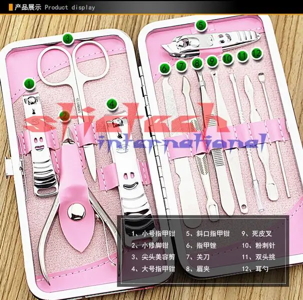 

by dhl or ems 200set 12 Pcs 1 Set High Quality Professional Pedicure Manicure Nail Cuticle Clippers Cleaner Grooming Kit