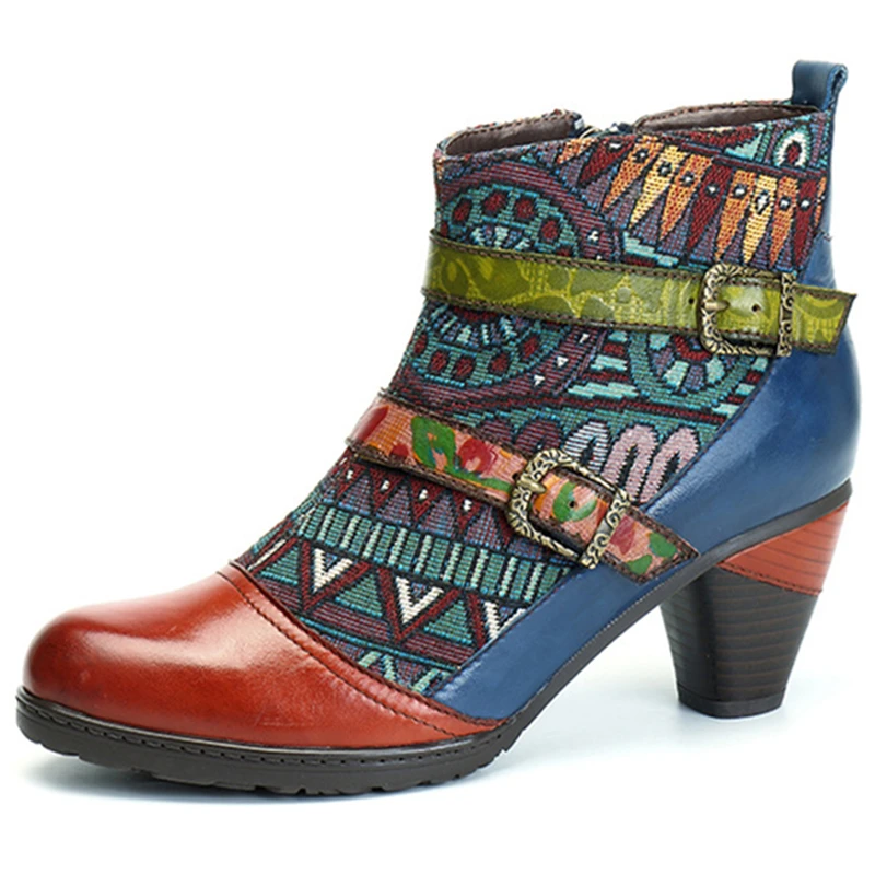 

Johnature Buckle Zip 2019 New Genuine Leather Ankle Boots for Women Spring Autumn Ladies Shoes Woman Flower Bohemia Booties