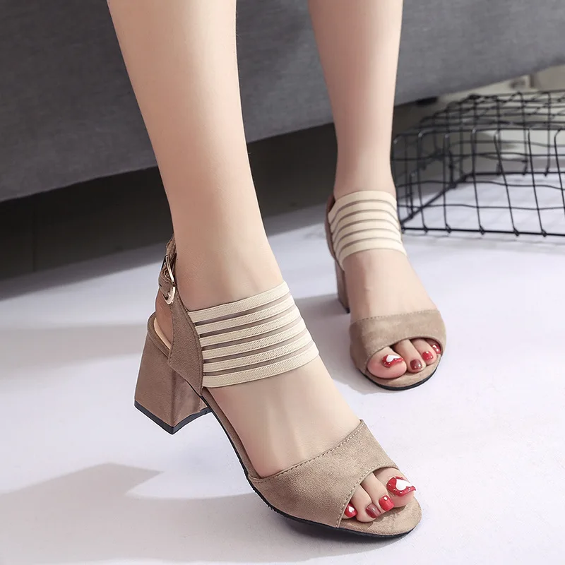 

2018 Summer Hollow Women Sandals Thick High Heel Ankle Strap Fashion Sandal Female Party Shoes