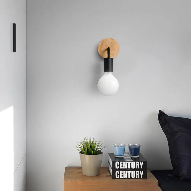 Modern Black White Wood Wall Light Bedside Wall Lamp Vintage Loft Wall Lighting Up & Down E27 E26 for Bedroom (1)