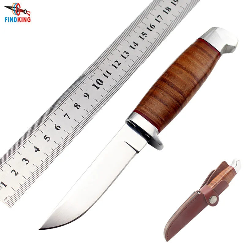Дешевый FINDKING 440c лезвие с натуральной кожаной ручкой карманный нож Походный нож выживания нож охотничий нож с натуральной кожаной оболочкой