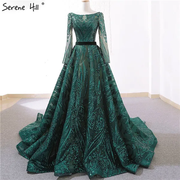 Новые зеленые Роскошные модные вечерние платья с блестками, длинные рукава, кружевные вечерние платья трапециевидной формы - Цвет: green
