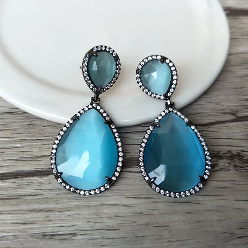 

1 Pair Teardrop opal Earrings CZ Crystal zircon Stone Micro pave Gem stone Dangle Earring,Cat Eyes' Stone Earrings Jewelry ER187