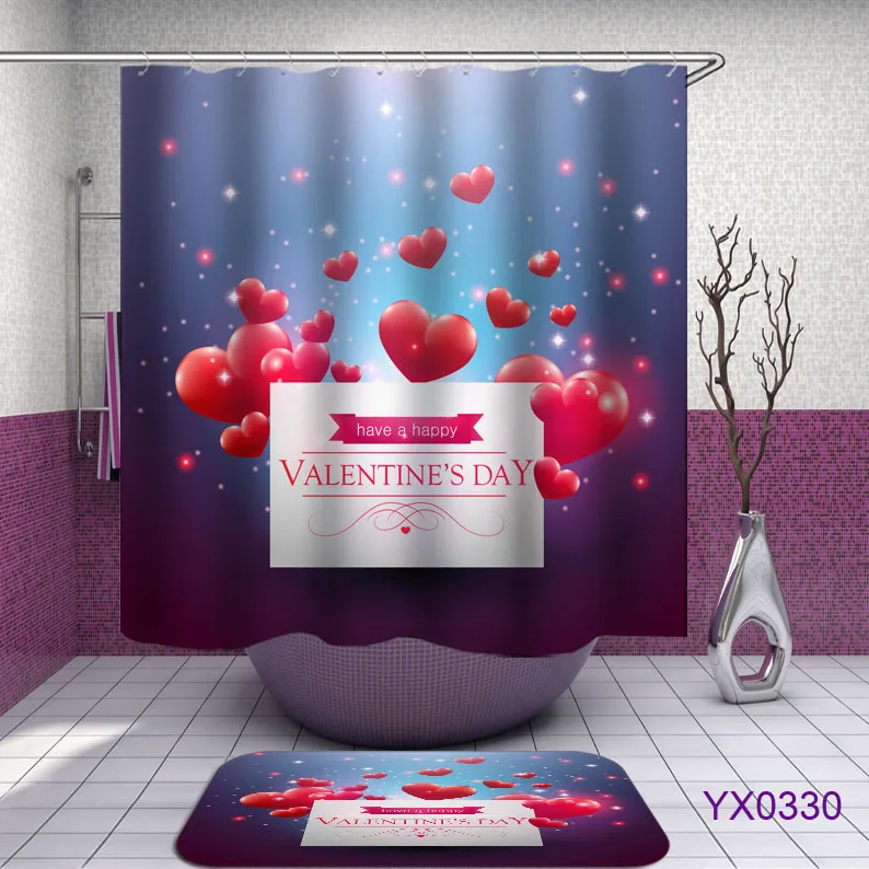 3D Valentine's Day Shower Curtain Heart balloon bathroom Curtains