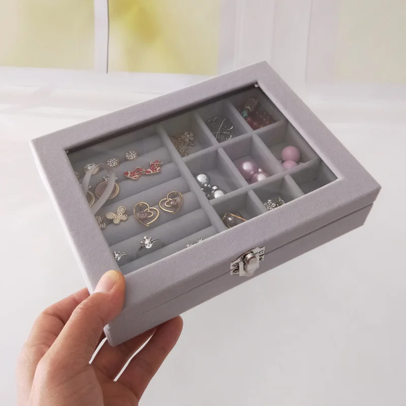 Бархатная шкатулка для ювелирных изделий, прозрачный пылезащитный Органайзер небольшой емкости для Серьга браслет ожерелье, контейнер для хранения бусин