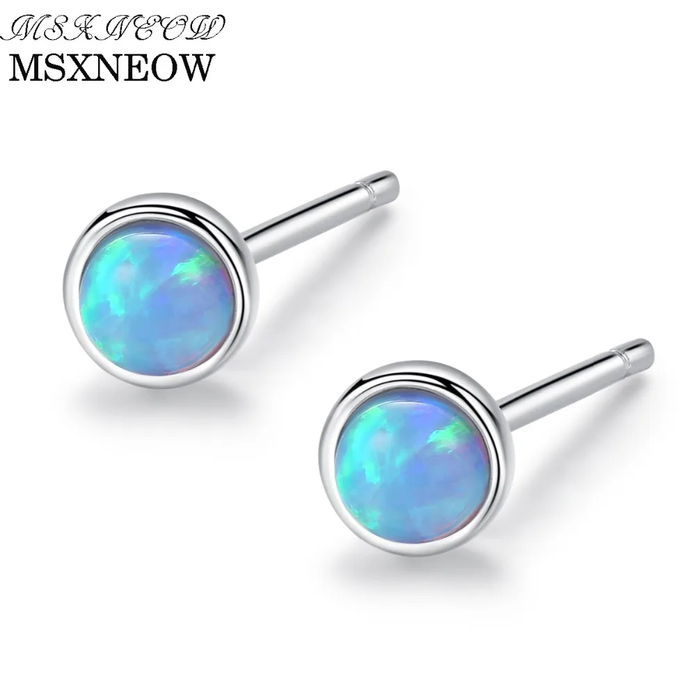 

MSXNEOW Opal Earrings Silver 925 Elegant Small Sterling Silver Blue Opal Hamsa Stud Earing for Women SE0234