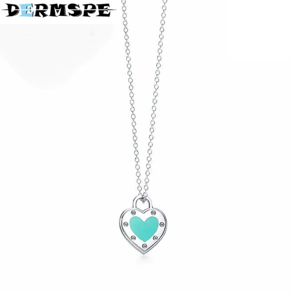 

DERMSPE TIFF 925 sterling silver 1:1 authentic original heart-shaped green Pendant Necklace Charm Simple Women Clavicle