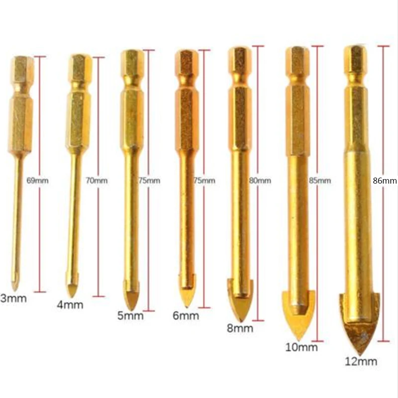 DWZ  7pcs 1/4" Hex Shank Porcelain Ceramic Tile Glass Drill Bits Set 3/4/6/8/10/12mm