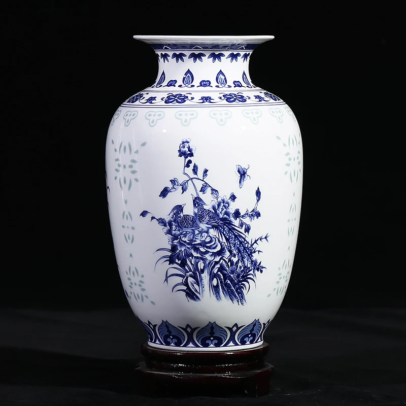 

Bone China Blue And White Flowers And Bird pattern ceramic vase Chinese good quality Bathroom Vase Porcelain Furnishing Articles