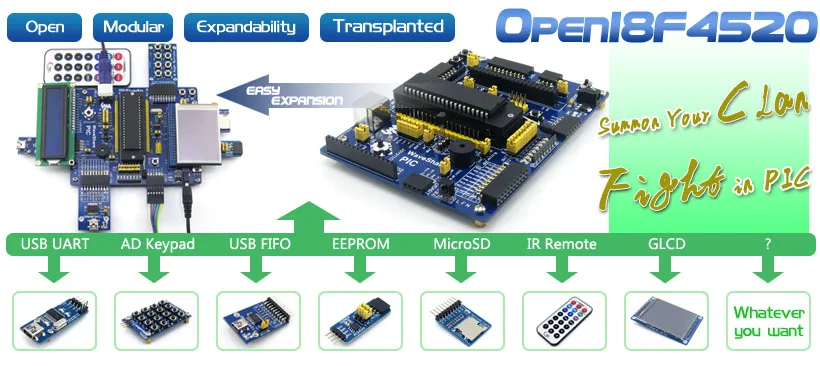 Waveshare Pack-B PIC18F4520 Board 8-bit discount kits Microcontroller Last PIC18F4520-I/P Development Accessory =Open18F4520 RISC 14 PIC 1 Waveshare Pack-B PIC18F4520 Board 1