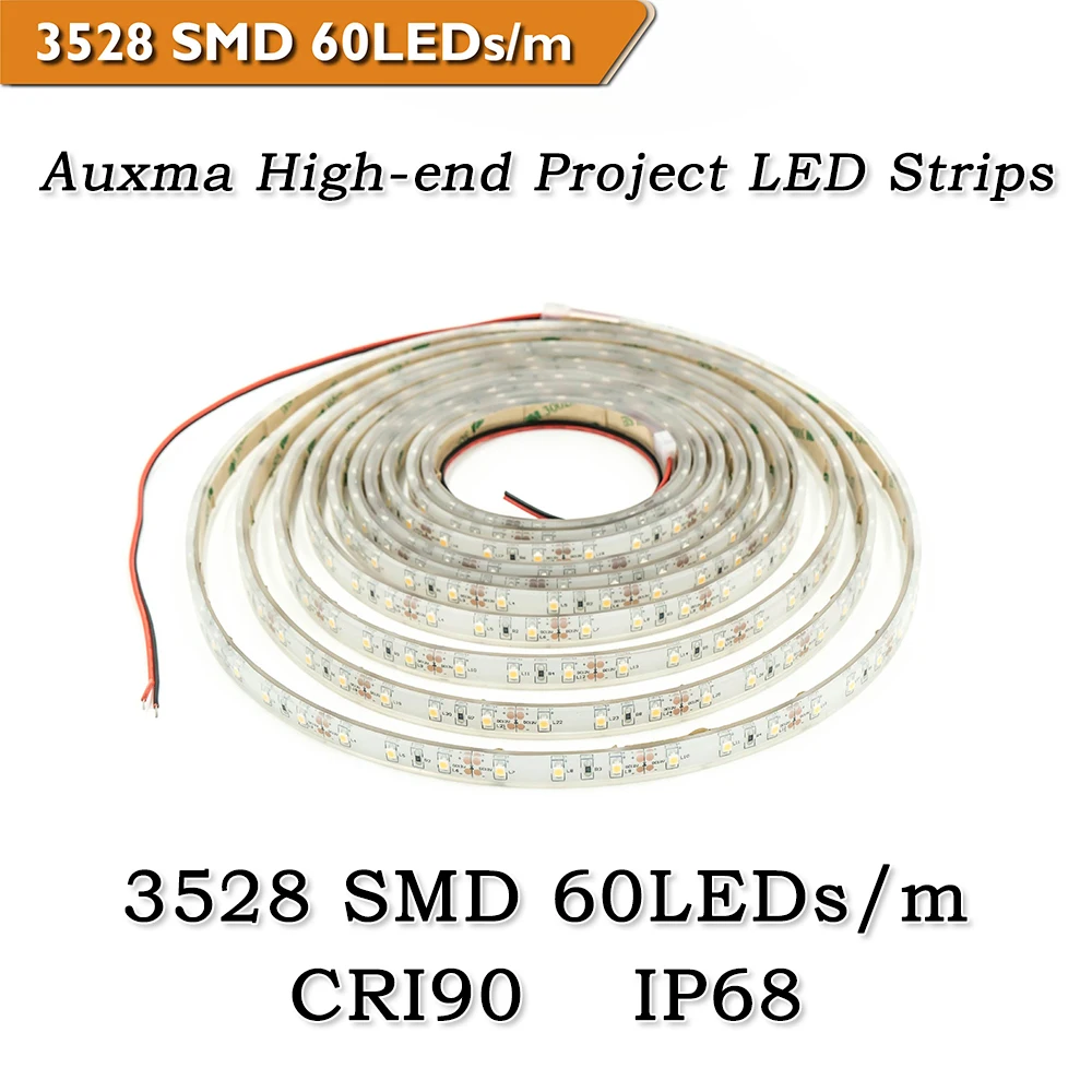 

Auxma 3528 CRI90 60LEDs/m IP68 DC12V/24V 300LEDs/Reel,5meter/Reel Silicone Outdoor Waterproof LED Flexible Strip for bath Garden