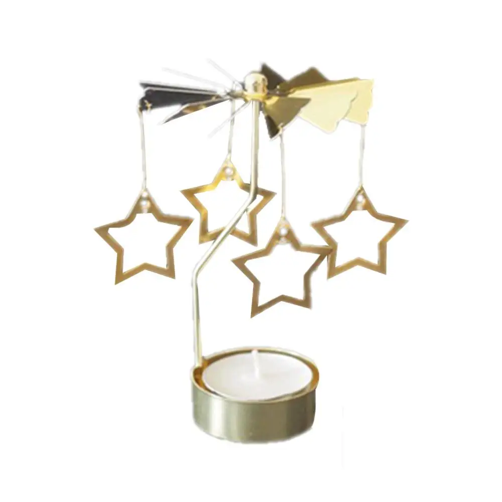 Вращающийся металлический чайный светильник-карусель, подсвечник, подставка, горячие спиннинговые рождественские украшения для дома, рождественские подарки на день Святого Валентина и xs - Цвет: Stars