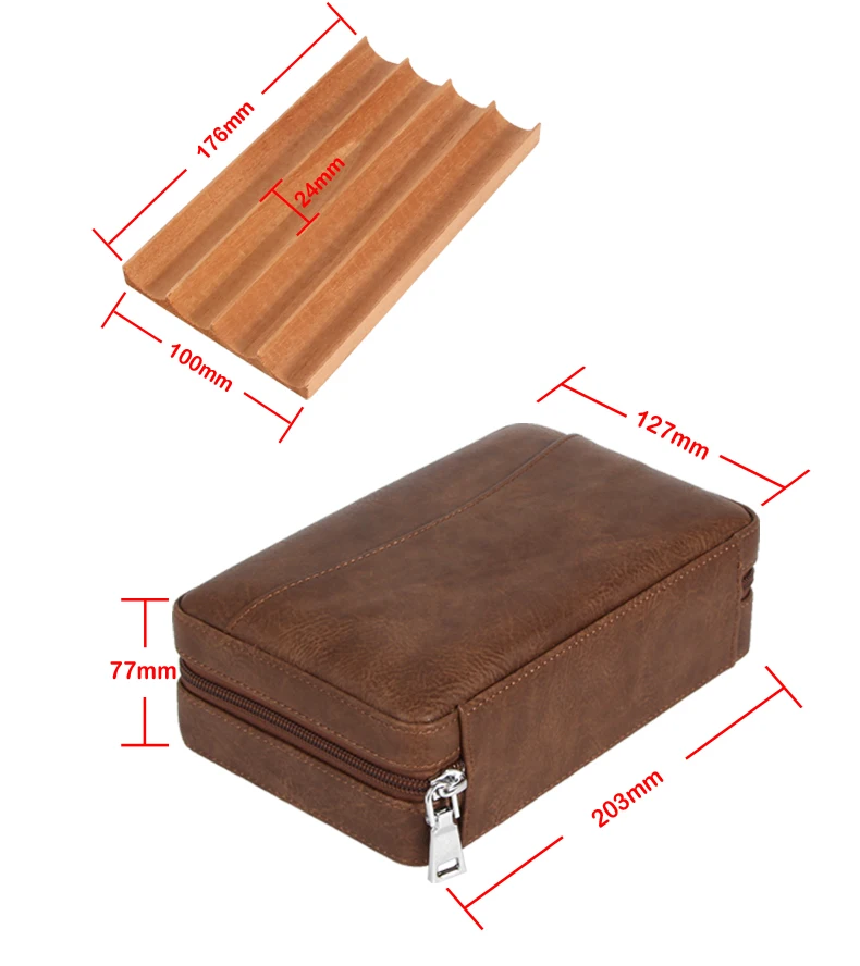 GALINER Leather Cigar Humidor Travel Cedar Wood Cigar Case 4 Tube Holder Sigaar Box For COHIBA Cuba Cigars Outdoor Humidor Box