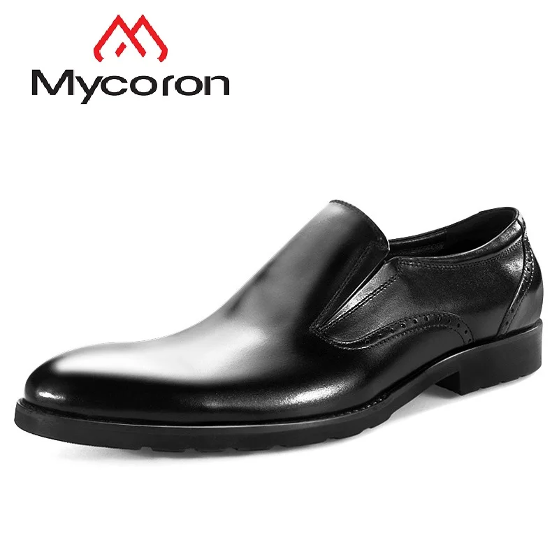 Masculino Negócios Mycoron Um Confortáveis Preto Couro Preguiçosos Socia Quality Handmade Bicudos De Top marrom Genuíno Pedal Sapatos Vestido S6S7H