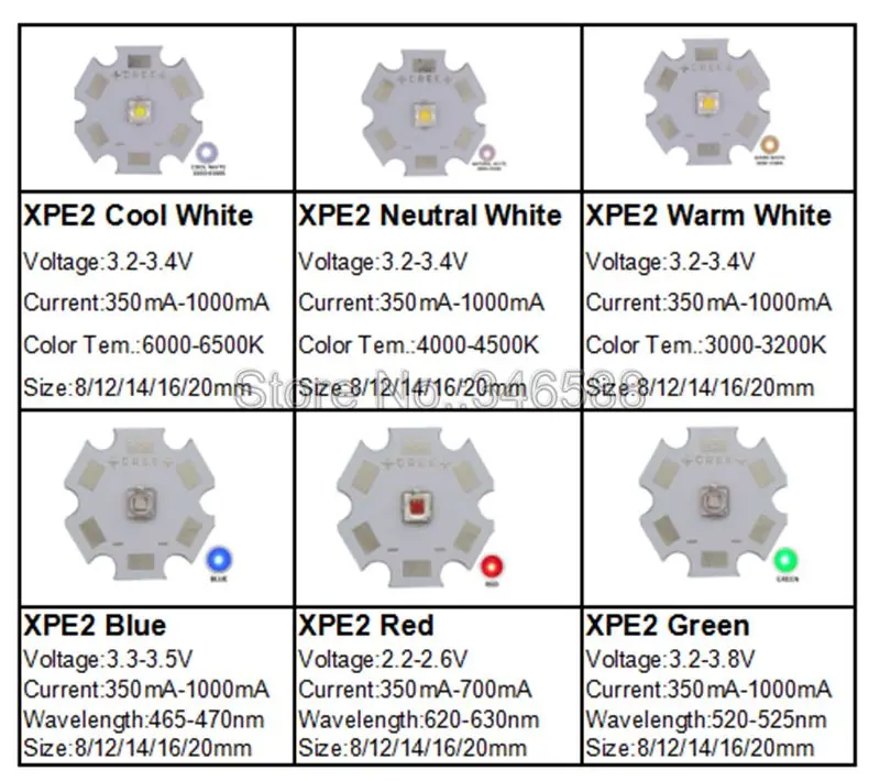 10x Cree XPE2 XP-E2 3 Вт высокой мощности Мощность светодиодный излучатель нейтральный белый/холодный белый/теплый белый, красный, зеленый, голубой цвет с 8/12/14/16/20 мм PCB
