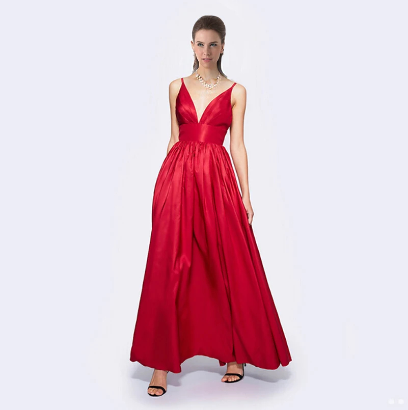 Sexy Red Spaghetti Straps Prom Dress 2016 Long Deep V-Neck