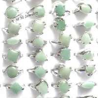 50pcs Mixed Lot Natural Green Aventurine Stone Rings For Women Fahion Jewelry 1