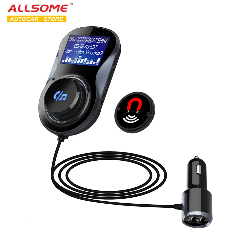 

ALLSOME Bluetooth FM Transmitter Audio Car Mp3 Player Wireless In-Car FM Modulator Handsfree Bluetooth Car Kit with LCD Display
