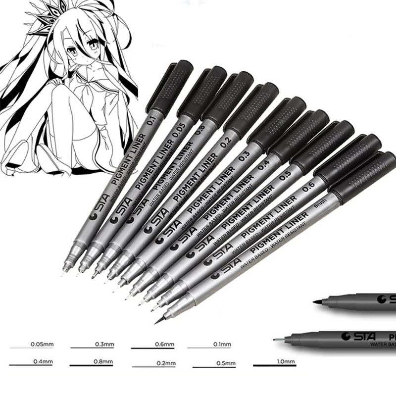 Sta Микрон ручка 9 Ассорти СИБ Размеры микро-линия Ultra Fine Point чернила ручки Перманентный Книги по искусству маркеры манга комиксов рисовать