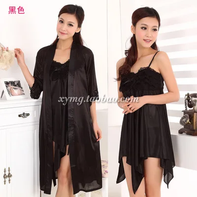 Лето вискоза пижамы с коротким рукавом Twinset Lounge женские пикантные Платье на лямках халат халаты - Цвет: 3211 black