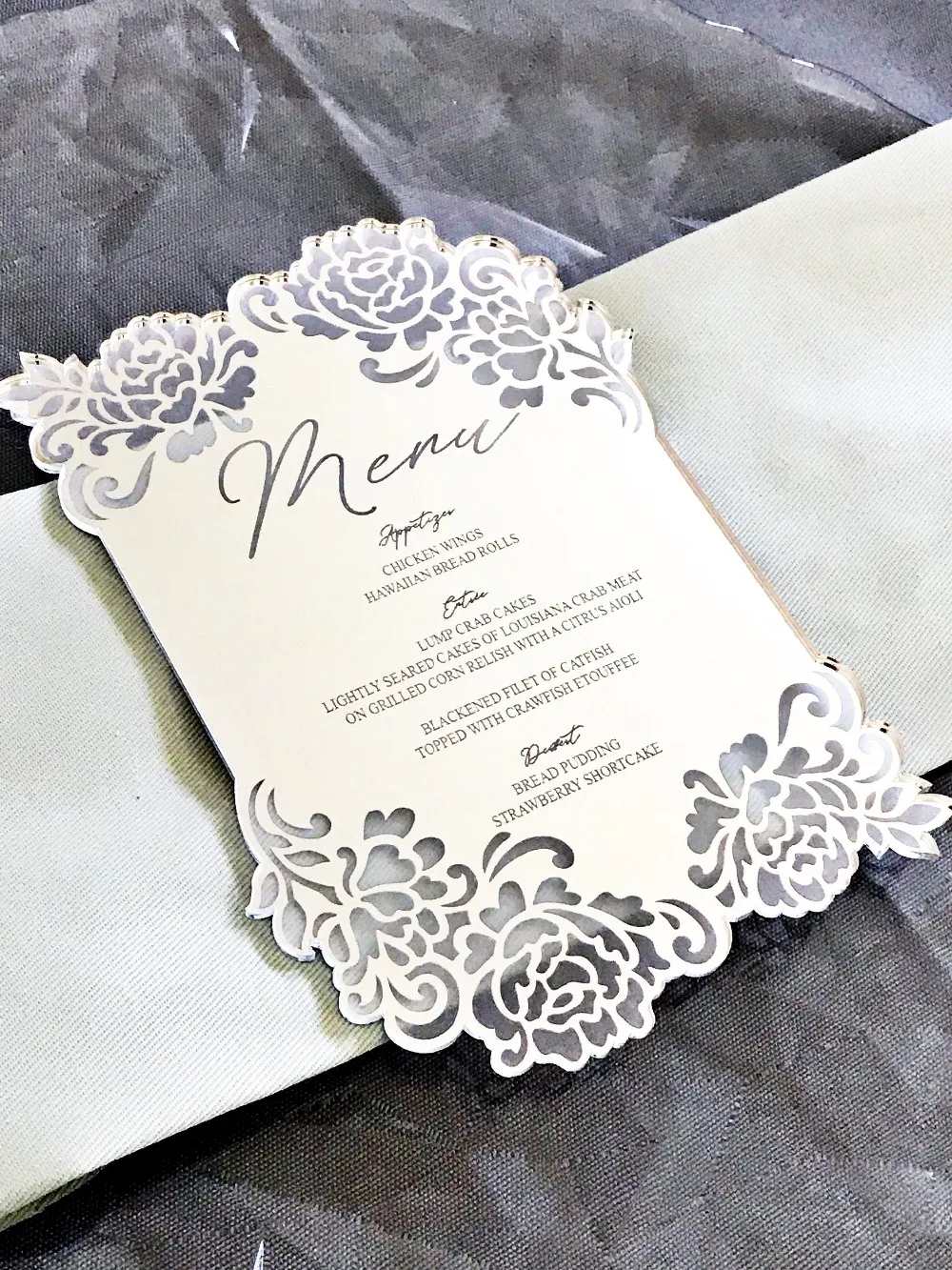 

Rose Mirror Acrylic Menu Card/Acrylic Invitation, Laser Etched/Engraved Mirror Acrylic Wedding Menu, Mirror Acrylic