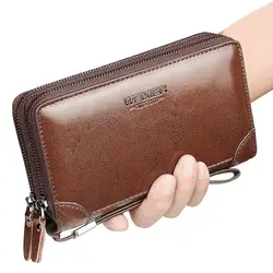 Бренд длинный мужской кошелек двойная молния карман для монет кошелек повседневное портфель обложки для пасспорта большой ёмкость карты