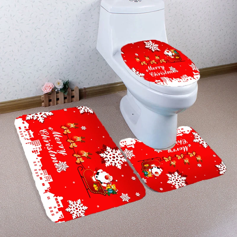 DINIWELL 3pcs Xmas Non Slip Bath Toilet Mat Bathroom Carpet Doormats