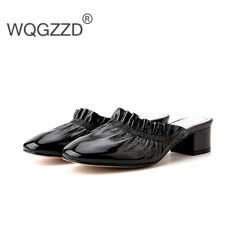 Negro De Caliente Mujer Vaca En Chaussure Zapatos Primavera Mujeres Bombas Verano Perezoso Cuero Simples blanco Las Mulas Venta wIdadq7