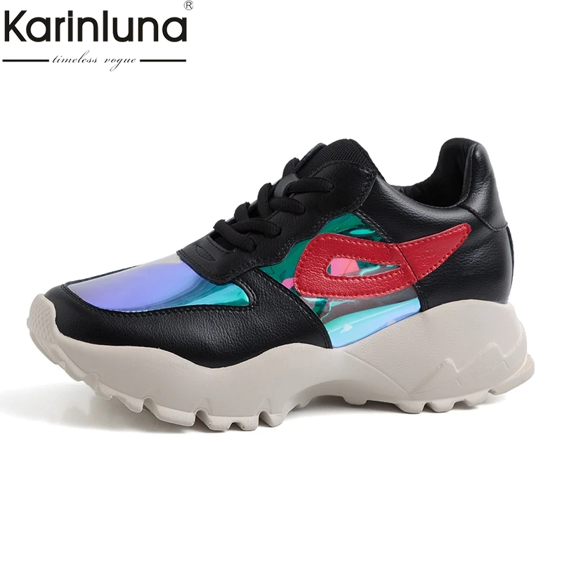 

Karinluna Ins style plus Size 35-42 INS Hot Sneakers Genuien Leather chunky sneakers Platform Women Shoes Woman Spring Flats