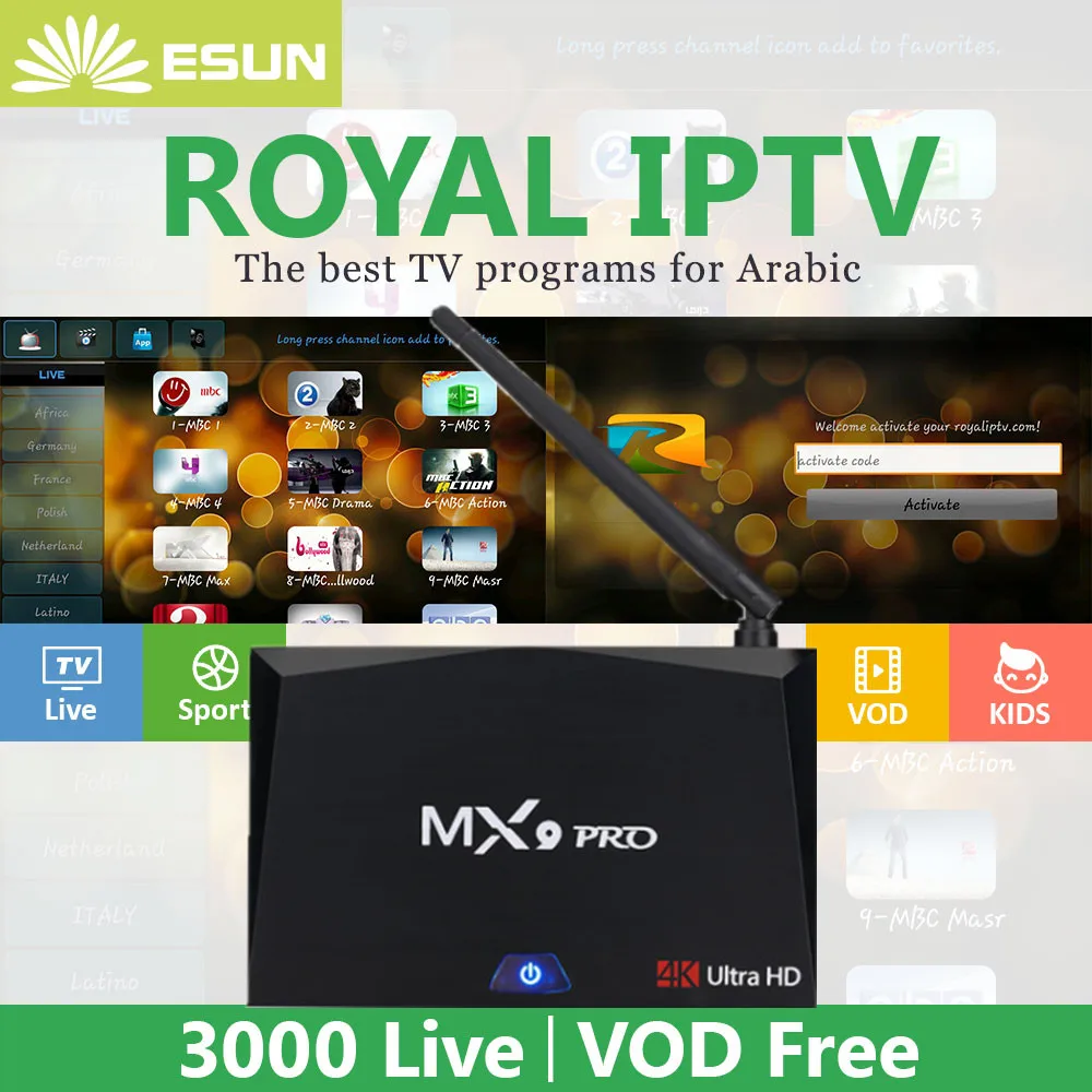 

MX9 Pro 2G16GB With 1 Year Royal IPTV configured Europe/Arabic IPTV Android 7.1 Smart TV Box RK3328 Set-top box media player