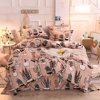 

High-grade 4pcs Velvet Bedding Set for Autumn and Winter Warm Coral Fleece Flannel Duvet Cover Set Queen King Size Available