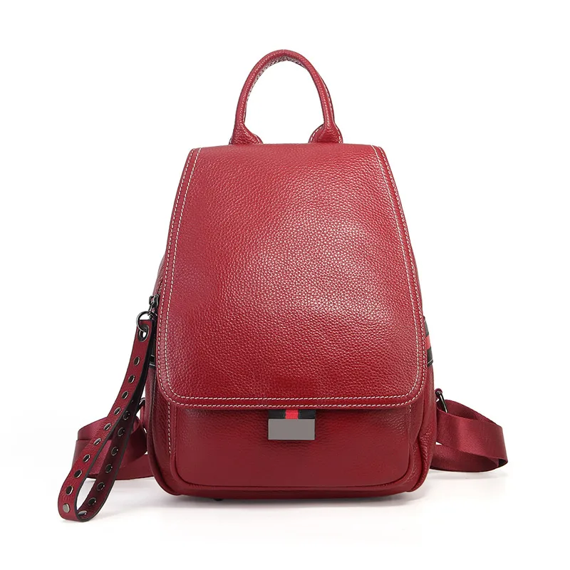 Nesitu, высокое качество, новая мода, черный, красный, коричневый, зеленый, натуральная кожа, женский рюкзак, натуральная кожа, для девушек, дорожные сумки, M021 - Цвет: red
