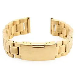 Для мужчин женщин 18 мм Золотой сталь Часы Ремешок Браслет загнутым концом Высокое качество