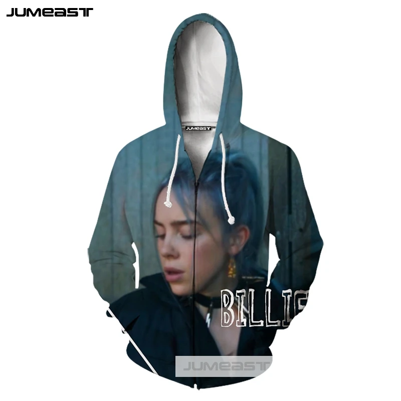 Jumeast/брендовая толстовка с 3D принтом Billie Eilish для мужчин и женщин на молнии