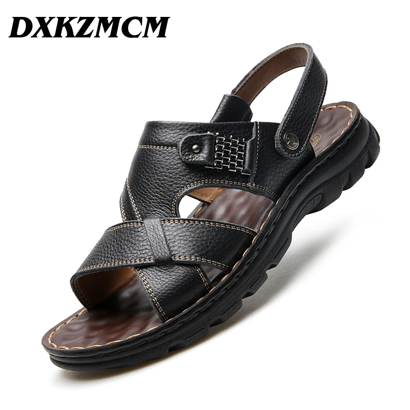 

DXKZMCM Comfortable Handmade Men Sandals Genuine Leather Soft Summer Men's Shoes Retro Sewing Casual Beach Shoes