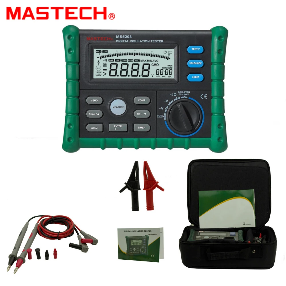 

MASTECH MS5203 High Precision Megger Digital Insulation Resistance Meter Tester Multimeter 10G 1000V Medidor De Aterramento