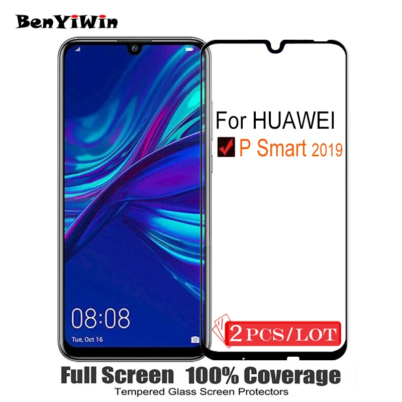 2 шт. 100% оригинальное закаленное стекло с полным покрытием для Huawei P Smart 2019 защита