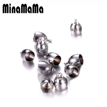 

100pcs 5mm Wholesale Silver Color bell shape 316l Steel Cord Crimp End Caps Buckle Connector for DIY Jewelry making accessories