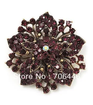 

Vintage-Bronze Purple Rhinestone Crystal Diamante Flower Bouquet Pin Brooch