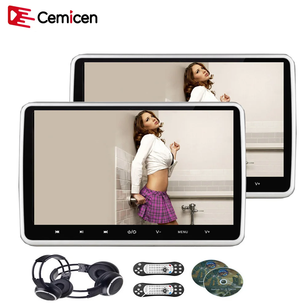 Cemicen 2 шт. 10,1-дюймовый автомобильный монитор для подголовника, DVD-видео плеер, USB/SD/HDMI/IR/FM TFT ЖК-экран, сенсорная кнопка, игровой пульт дистанцио... Cemicen 2 шт. 10,1-дюймовый автомобильный монитор для подголовника, DVD-видео плеер, USB/SD/HDMI/IR/FM TFT ЖК-экран, сенсорная кнопка, игровой пульт дистанцио...
