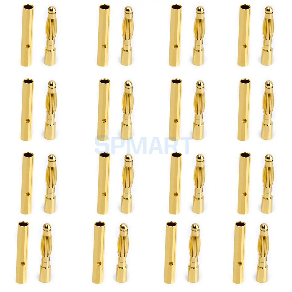 Professional 20 Pairs 2mm Gold-Plated Banana Plug Motor Electronic Connector Male Female Parts