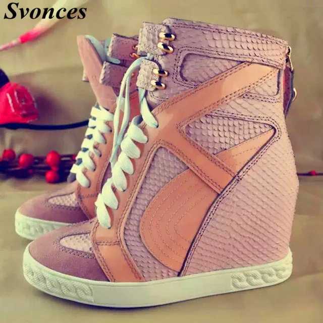Svonces/брендовая Осенняя обувь, увеличивающая рост; Модная Повседневная дышащая обувь на платформе со шнуровкой; кроссовки на скрытой танкетке для женщин - Цвет: as shown