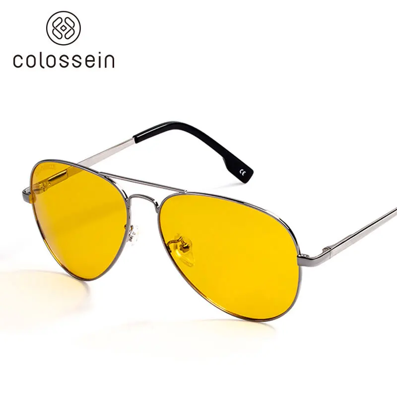 COLOSSEIN солнцезащитные очки мужчины поляризованные классический бренд металлические пилот очки для женщин коричневые линзы мода стиль UV400 - Цвет линз: Yellow
