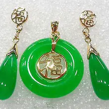 Стиль, Лидер продаж, цвет зеленый, нефрит, Фортуна, круглый кулон, ожерелье, серьги, набор, модные свадебные украшения