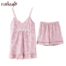 Fdfklak пижамы летнее платье на тонких бретельках с ремешком Pijama сексуальные пижамы с коротким рукавом с принтом из двух частей, одежда для сна, одежда для сна, наборы для ухода за кожей плюс Размеры M-XXL Q932