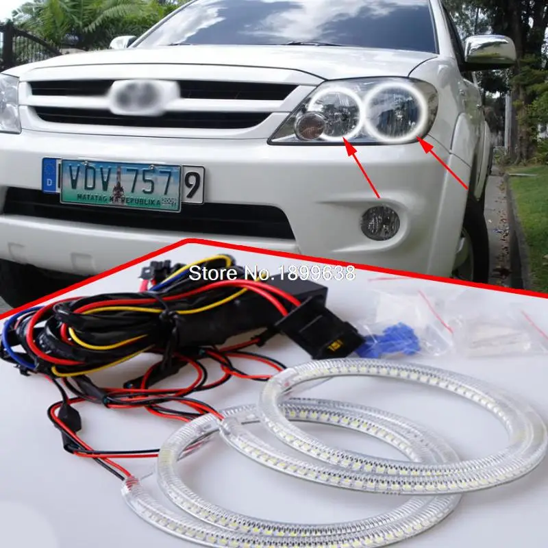 Super Bright 7000K White 3528 Smd Led Angel Eyes Halo Rings Car Styling For Toyota FORTUNER